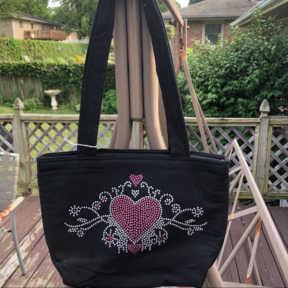 Small Cotton Cloth Handbag with Rhinestones